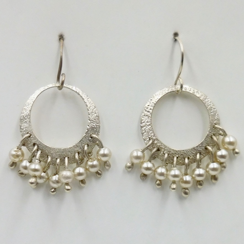 DKC-2133 Earrings, Sterling Silver Circles & Pearls $110 at Hunter Wolff Gallery
